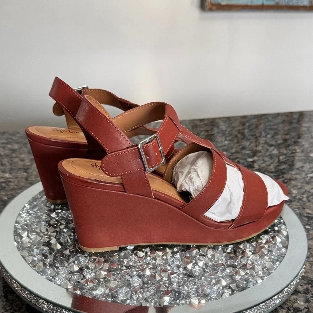 Style & Co. Deep Camel Wedge open toe strappy Sandals NEW 10